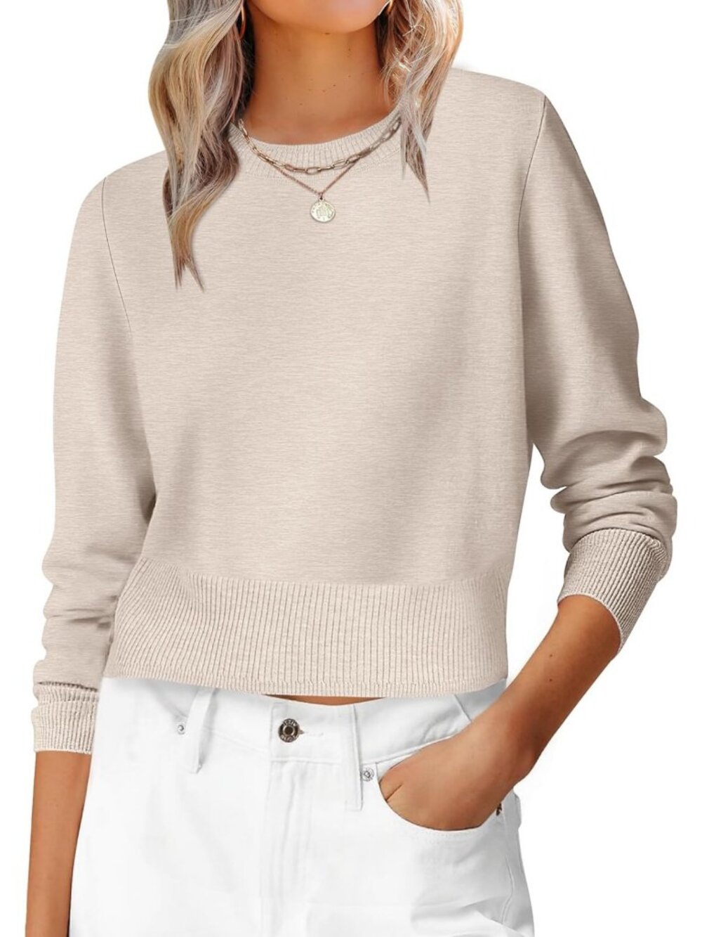 Cropped Long Sleeve Sweater for Women | Lightweight Knit Pullover, Fall Fashion